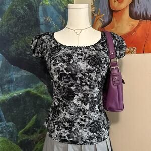 vintage french floral puff sleeve top y2k coquette fairygrunge